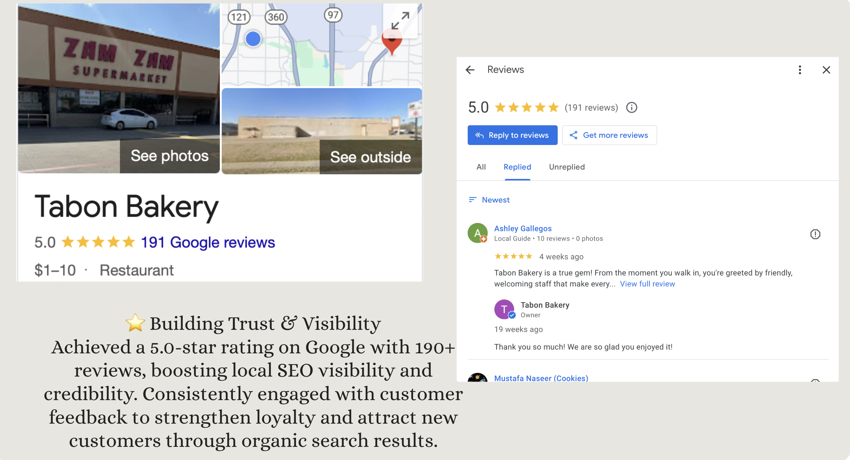Google Maps and reviews screenshot